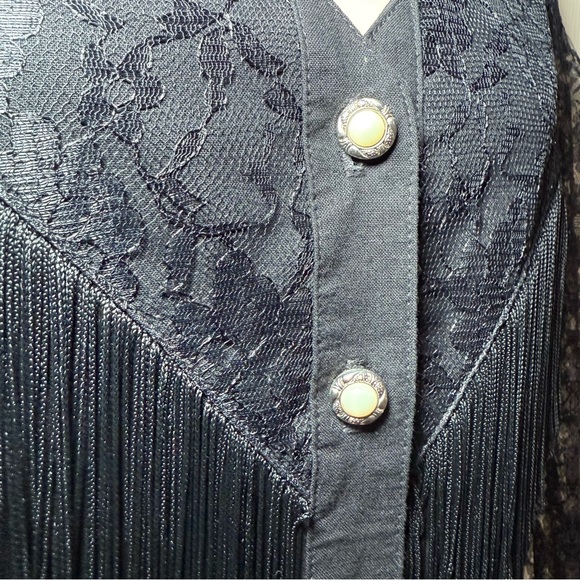 Lilia Smitty 80’s vintage western Black fringe Lace Western Rodeo Dress 13/14 - Picture 3 of 8